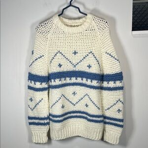 Handmade Cream and Blue Knit heavy Sweater